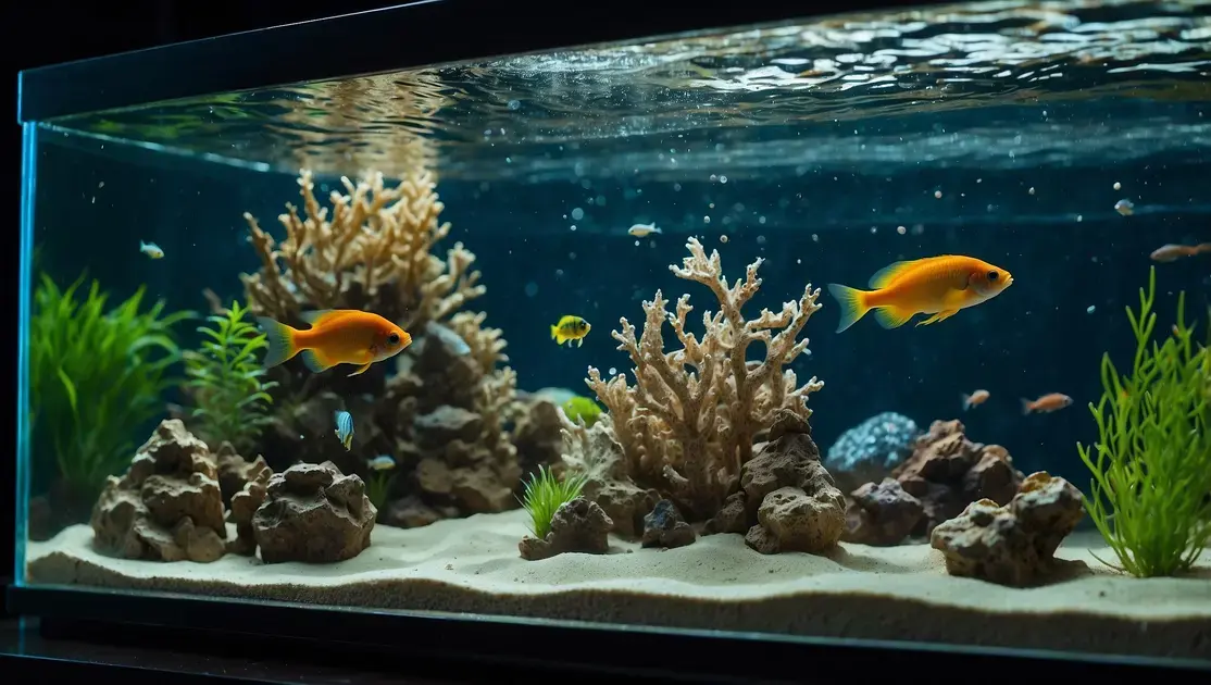 Alimentação de peixes de fundo com ração sinking para aquários com areia fina
