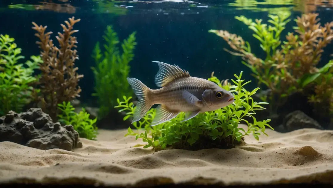 Aquários com cascalho natural para criação de corydoras em fundo arenoso estável
