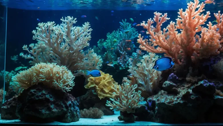 Criação de corais softies em aquários marinhos de 60 litros com iluminação azul