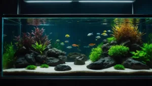Uso de cascalho escuro em aquários plantados para realçar cores de peixes ornamentais