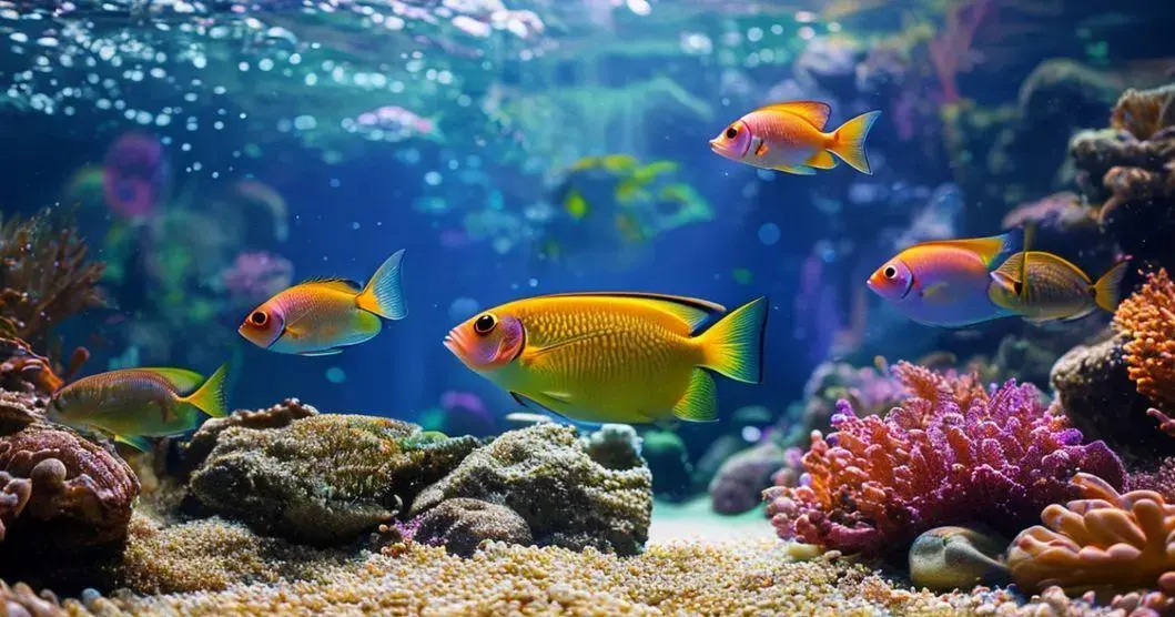 Aquários marinhos com peixes goby e substrato arenoso para comportamento natural