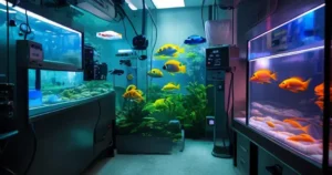 Montagem de aquários hospital para peixes tropicais com controle térmico