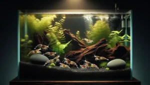 Aquários de água doce com camarões ornamentais em sistemas plantados de baixa tecnologia