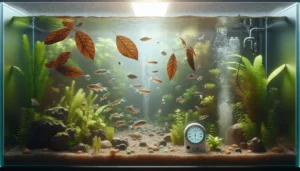 Aquários de água doce com controle de pH usando elementos naturais como folhas secas