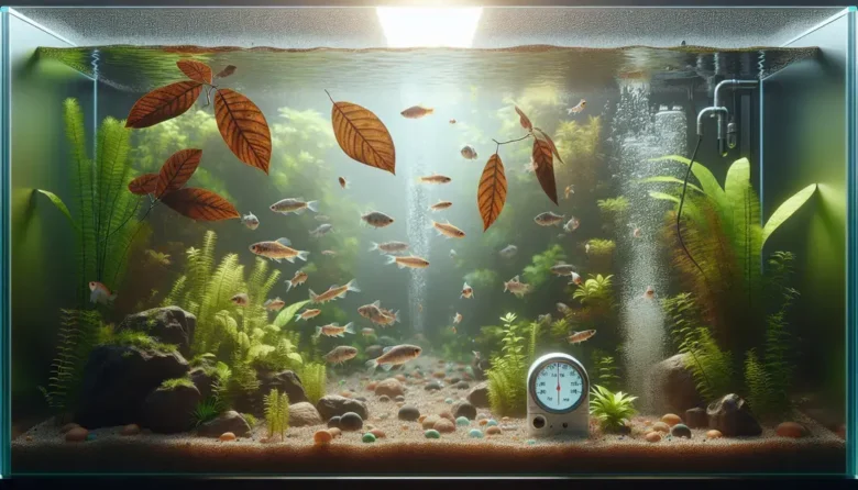Aquários de água doce com controle de pH usando elementos naturais como folhas secas