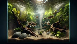 Aquários de água doce com peixes de fundo e circulação suave para conforto das espécies