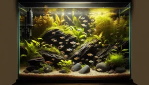 Aquários de água doce para reprodução de peixes vivíparos com substrato inerte