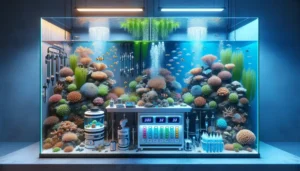 Aquários marinhos com controle de algas através de equilíbrio de iluminação e nutrientes