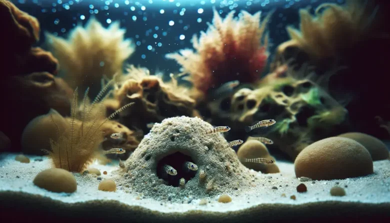 Aquários marinhos com substrato arenoso para comportamento natural de gobies