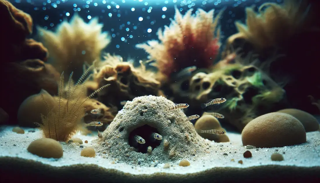 Aquários marinhos com substrato arenoso para comportamento natural de gobies