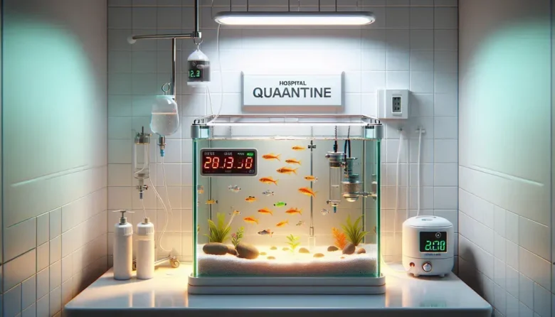 Montagem de aquários hospital para peixes tropicais com filtragem básica e controle térmico
