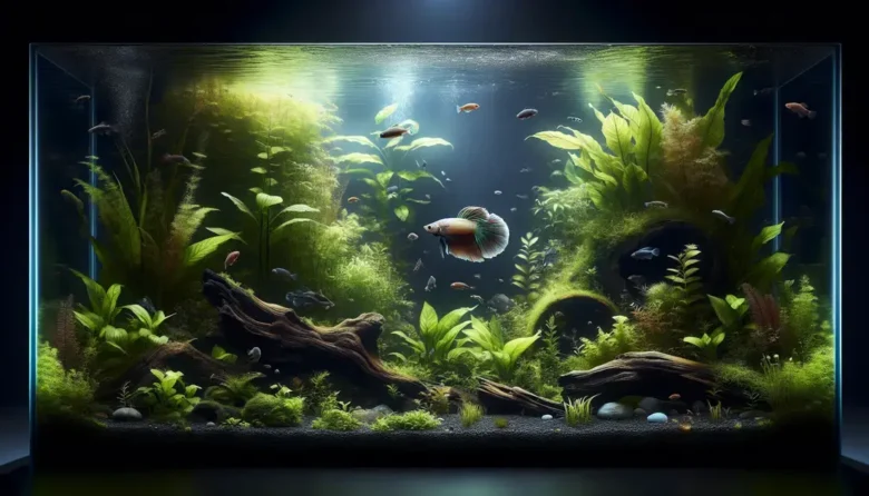 Montagem de aquários para bettas fêmeas em comunidades com plantas naturais densas
