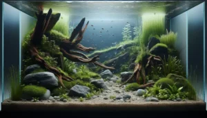 Montagem de aquários plantados com hardscape natural usando troncos e rochas